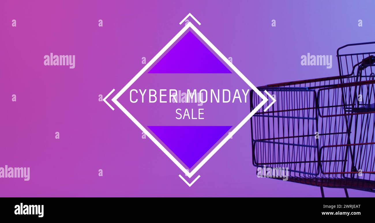 Bild: Verkaufstext für Cyber monday über Einkaufswagen Stockfoto