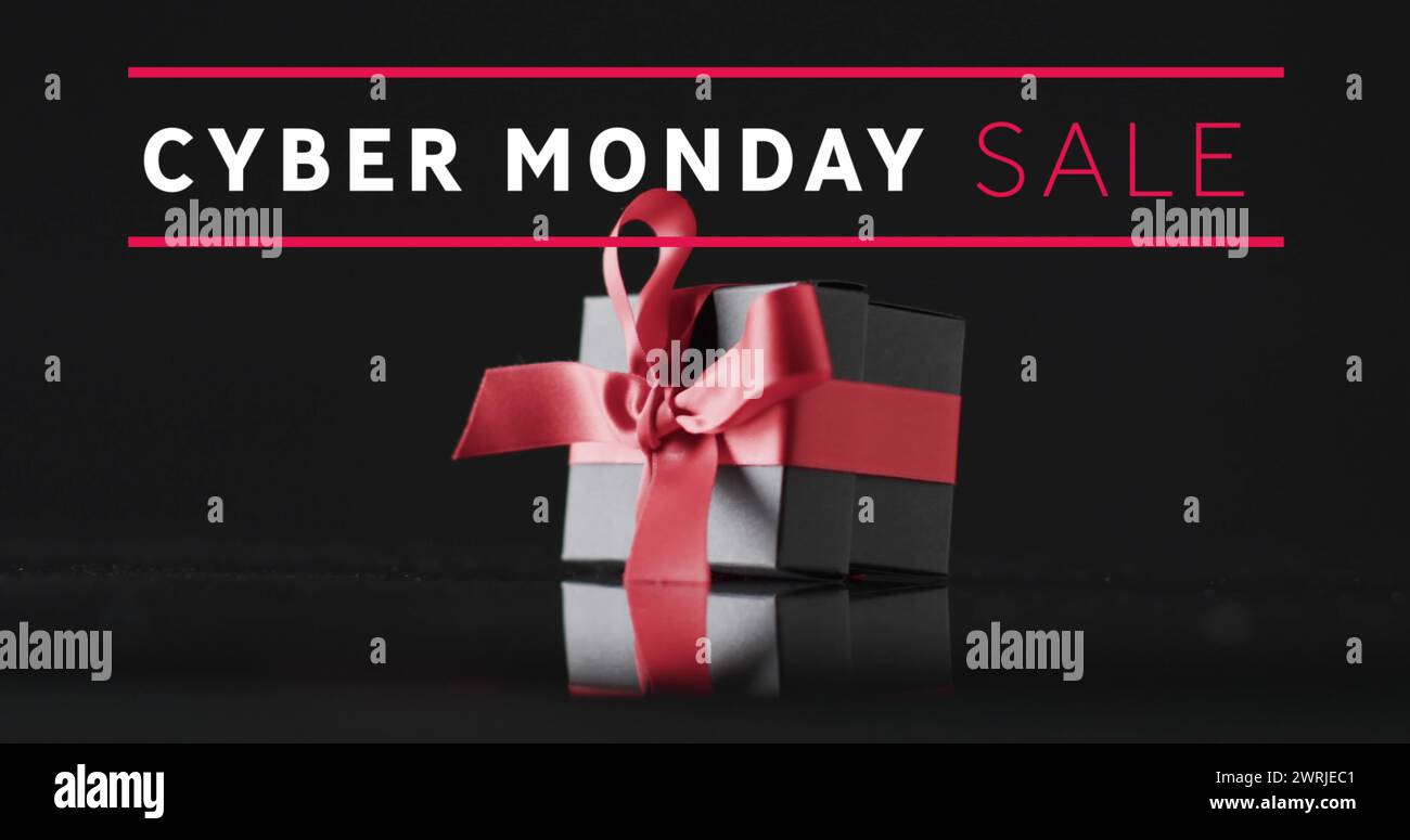 Bild: Cyber monday-Verkaufstext über Geschenkbox Stockfoto