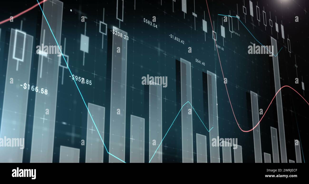 Bild von E-Mail-Symbolen mit Statistiken und Verarbeitung von Finanzdaten Stockfoto