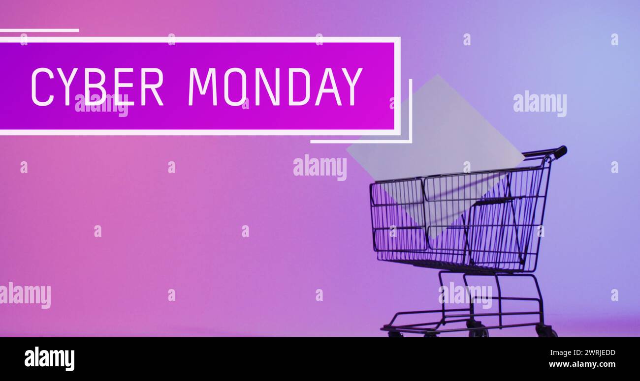 Bild: Cyber monday-Text über Einkaufswagen Stockfoto