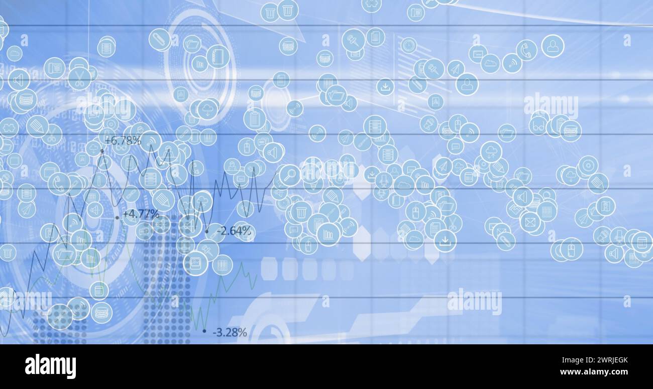 Bild des Scans mit digitalen Symbolen und Datenverarbeitung Stockfoto