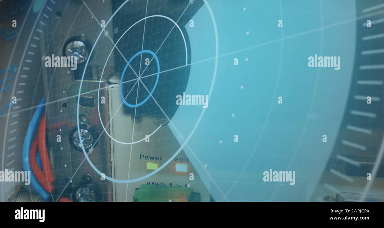 Ein Radarbildschirm zeigt Tracking-Informationen mit Kopierraum an Stockfoto