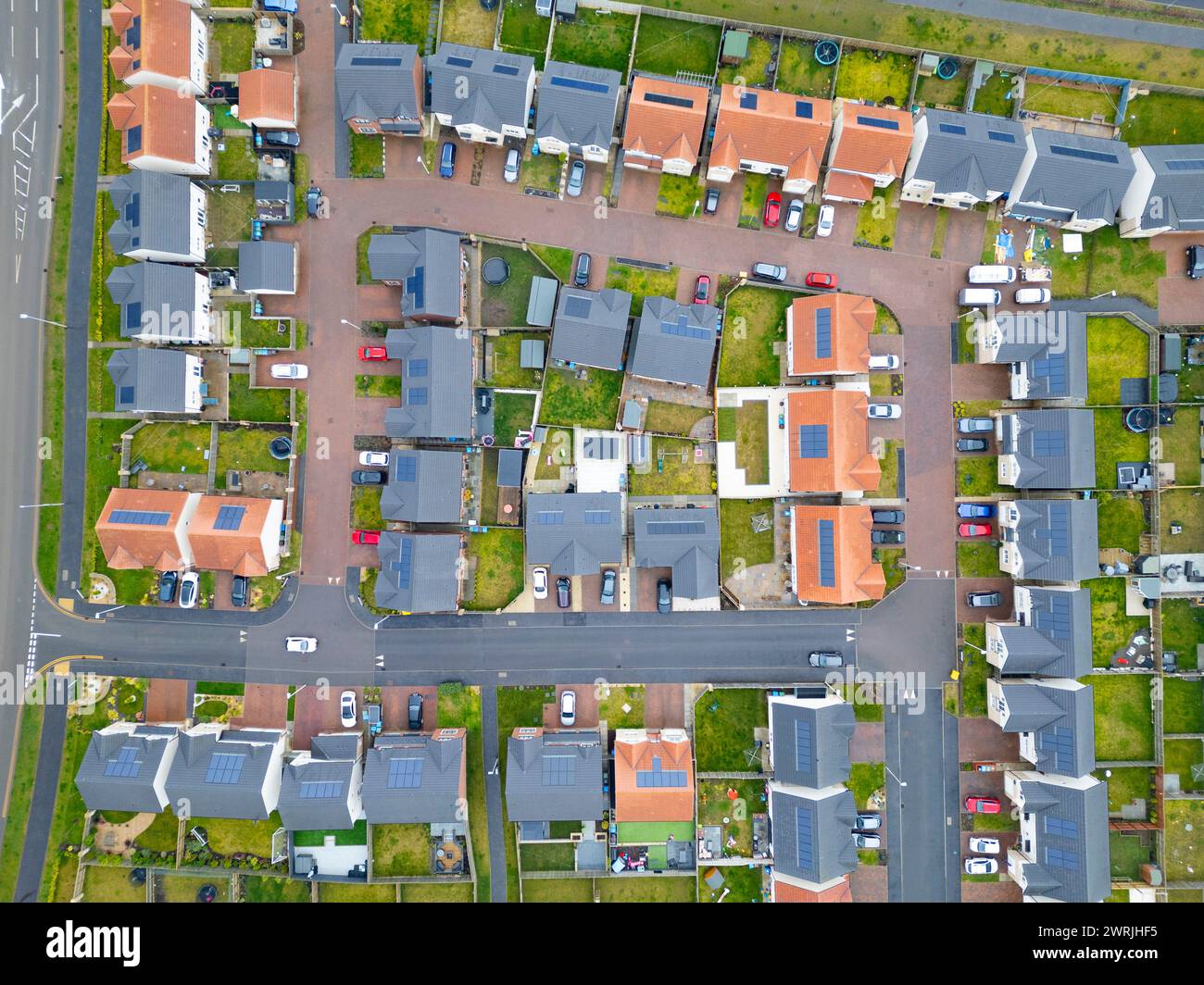 Neubauten in einem neuen Wohngebiet in Winchburgh, West Lothian, Schottland, Großbritannien Stockfoto