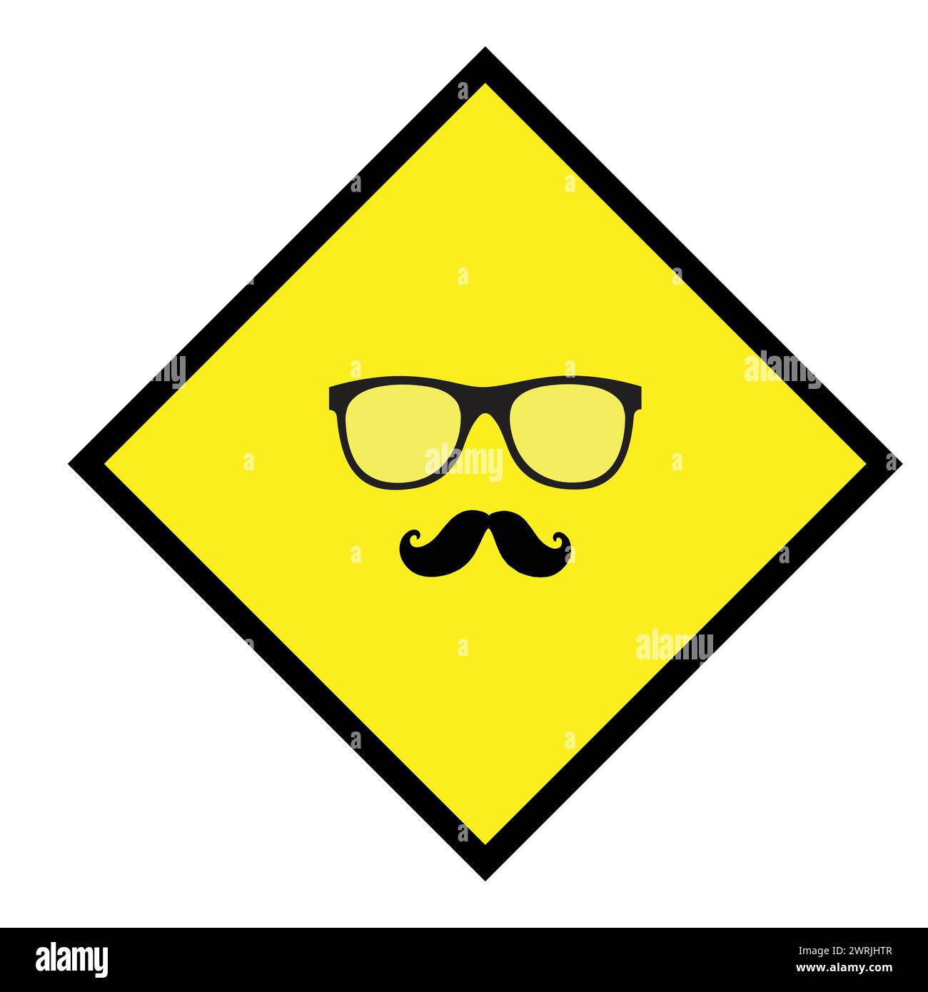 Gelber Aufkleber mit Brille und Schnurrbart Stock Vektor