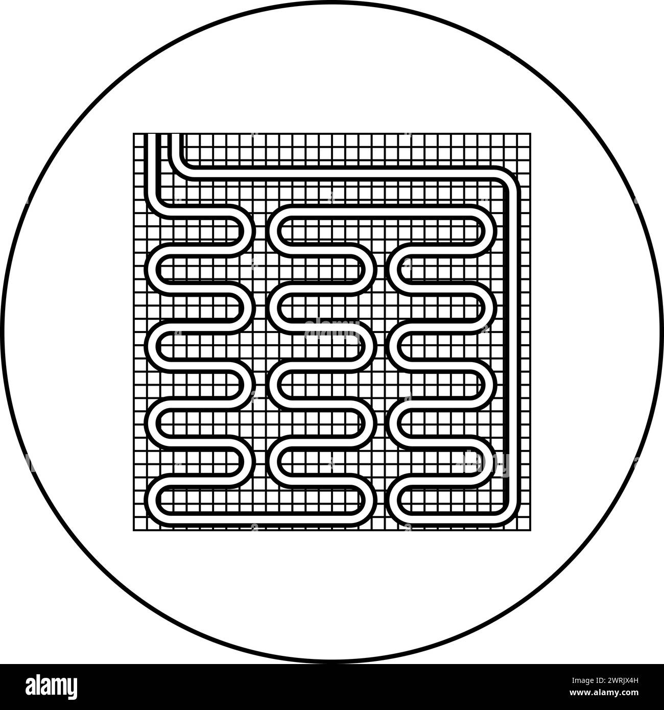 Elektrische Fußbodenheizung warm beheizt Symbol im Kreis rund schwarz Farbe Vektor Illustration Bild Umriss Kontur Linie dünn Stil einfach Stock Vektor