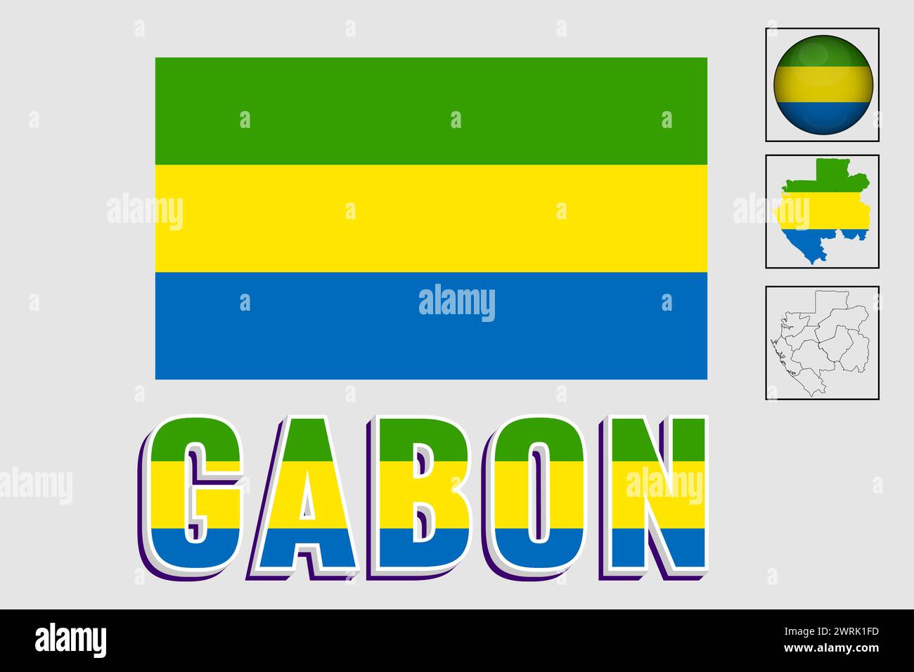 Gabun Flagge National Afrika Emblem Karte Symbol Vektor-Illustration Stock Vektor