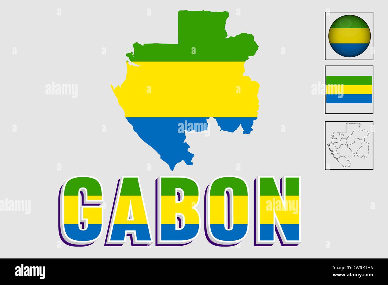 Gabun Flagge National Afrika Emblem Karte Symbol Vektor-Illustration Stock Vektor