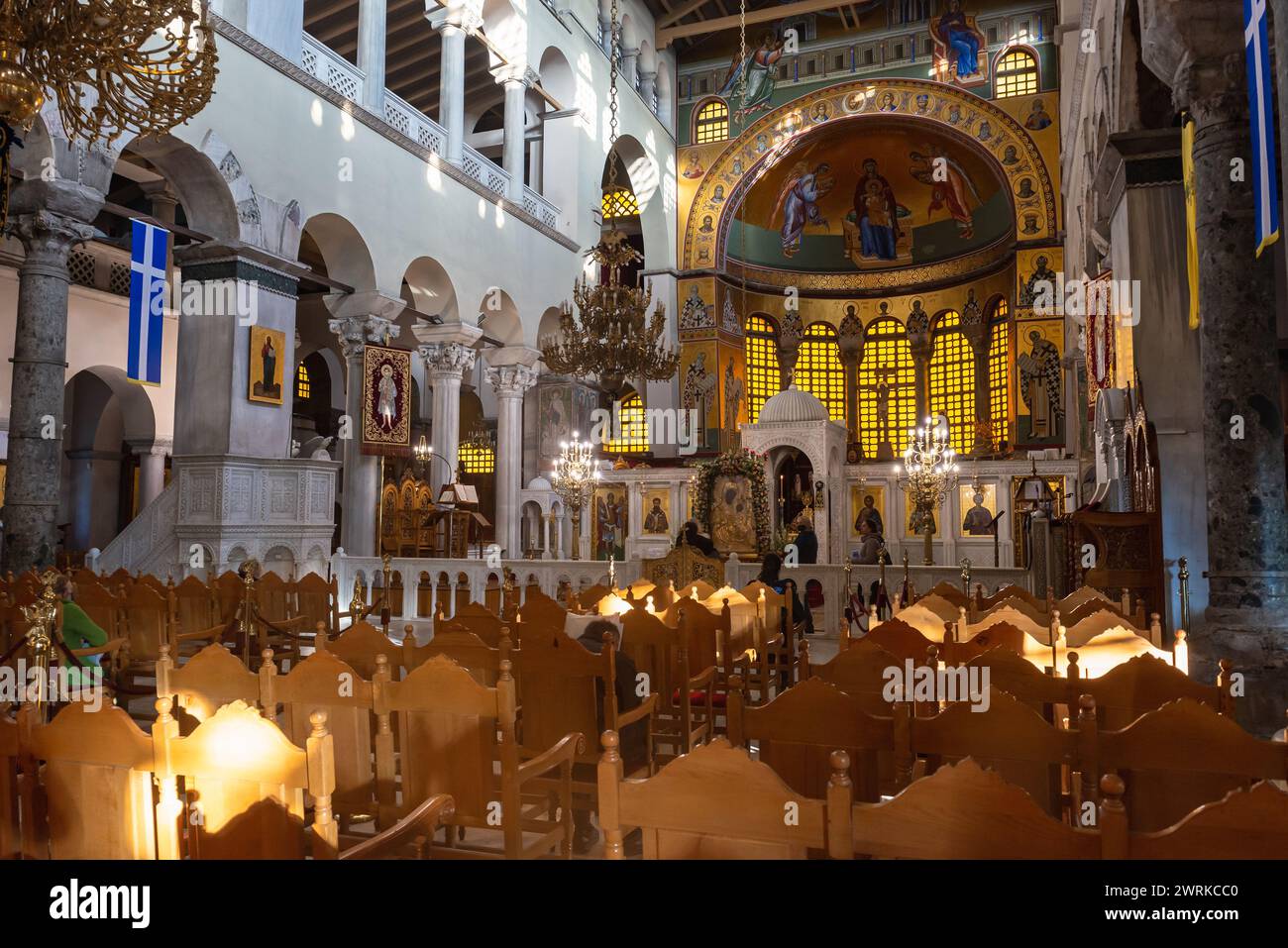 Innenraum der Kirche St. Demetrius - Hagios Demetrios in Thessaloniki Stadt, Griechenland Stockfoto