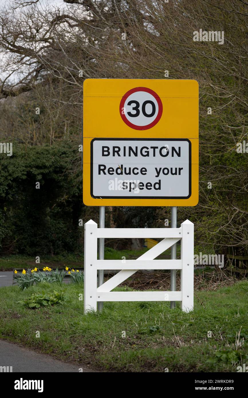Brington Village Schild, Cambridgeshire, EN Stockfoto