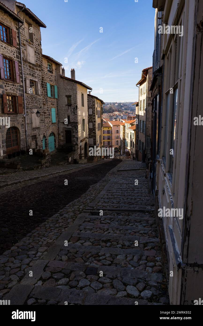 Rue des Tables, au pied de la Cathédrale, au Puy-en-Velay en Auvergne Stockfoto