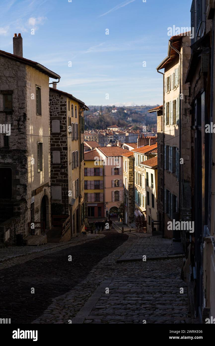 Rue des Tables, au pied de la Cathédrale, au Puy-en-Velay en Auvergne Stockfoto