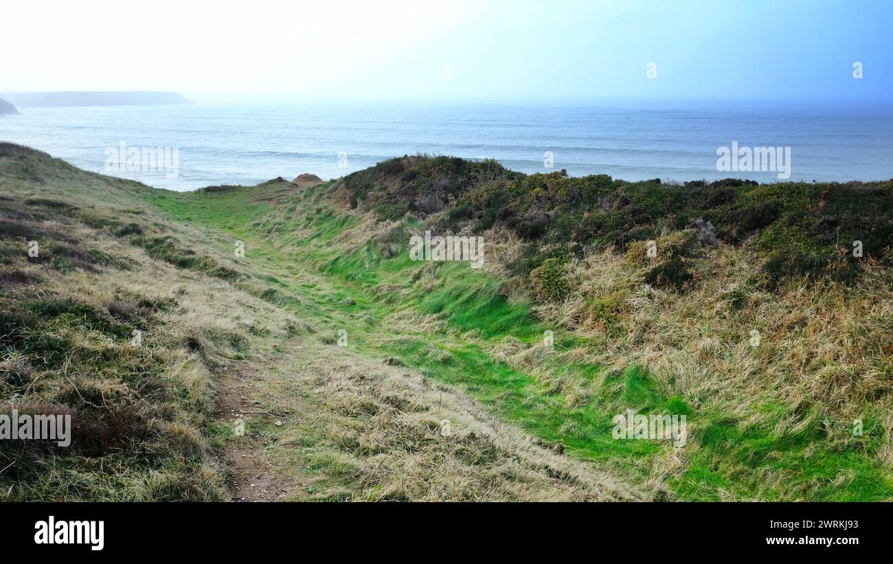 Crane Castle, eine eisenzeitliche Festung in der Nähe von Basset's Cove an der nördlichen Küste Cornwalls, Großbritannien - John Gollop Stockfoto