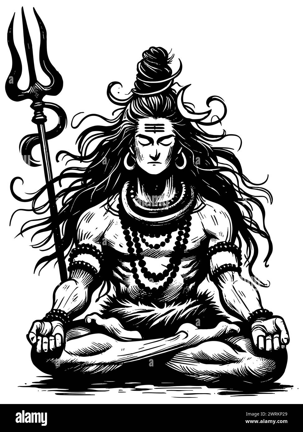 Holzschnitt-Illustration des hinduistischen Gottes Shiva auf weißem Hintergrund. Stock Vektor Holzschnitt-Illustration des hinduistischen Gottes Shiva auf weißem Hintergrund. Stock Vektor