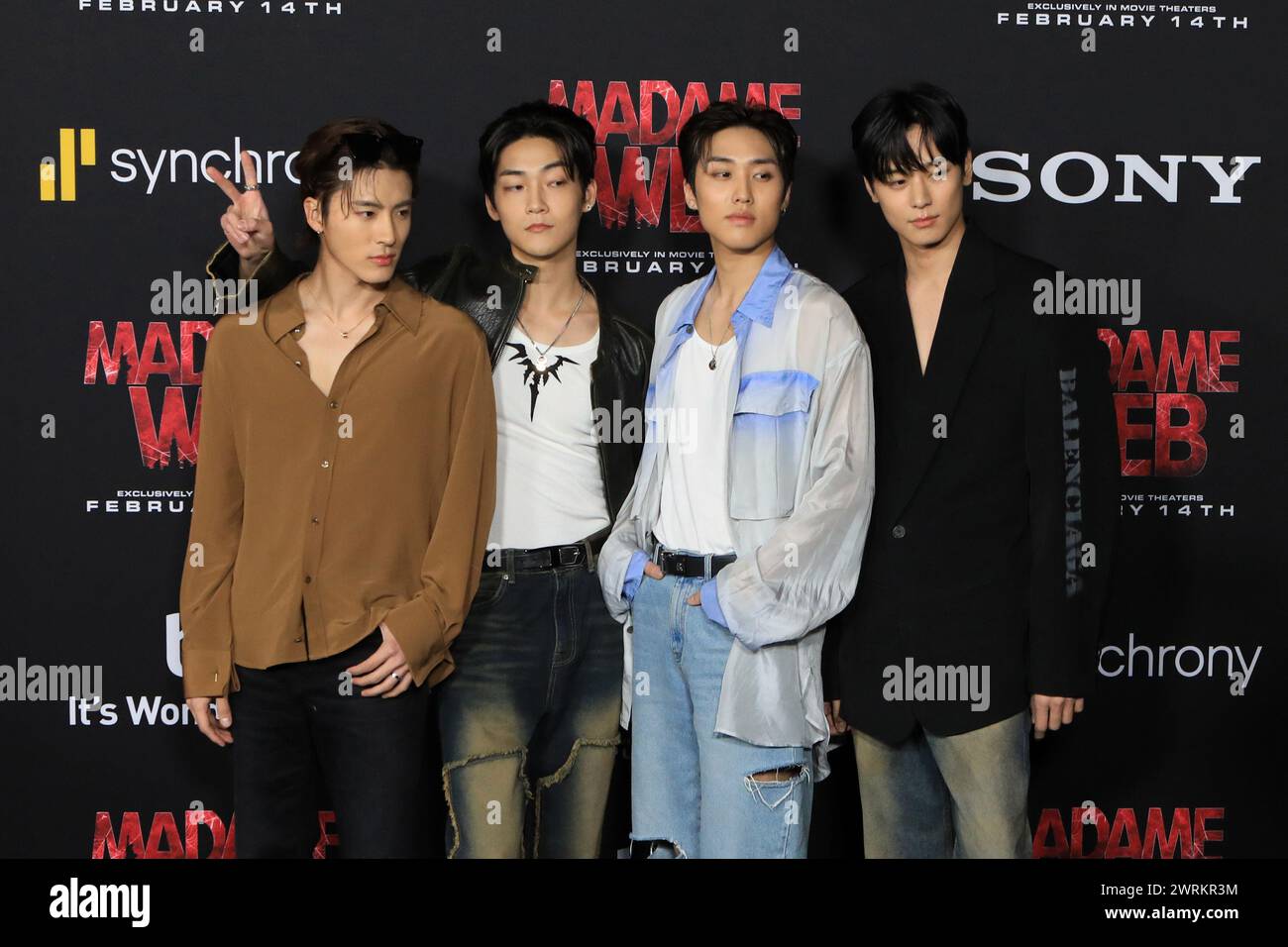LOS ANGELES - 12. Februar 2024: The Boyz at the Madame Web Premiere im Village Theater in Westwood, CA Stockfoto