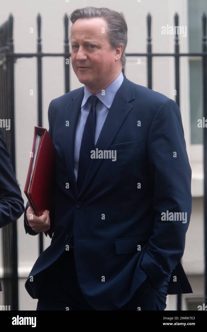 London, Großbritannien. März 2024. Lord David Cameron, Secretary of State for Foreign, Commonwealth and Development Affairs, wird in der Downing Street in Justin ng/Alamy Live News gesehen. Stockfoto