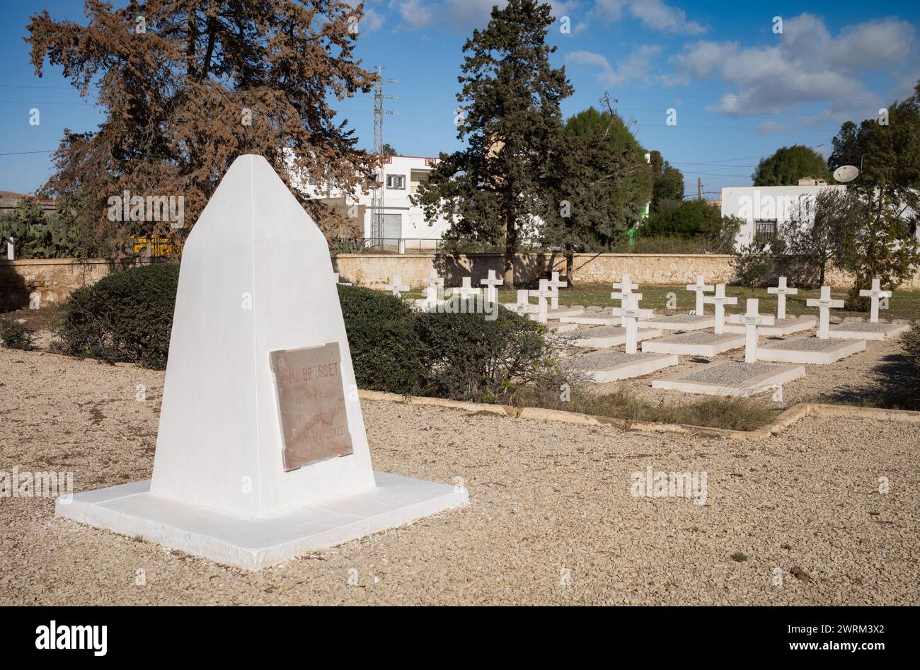 Gedenkstätte für General Brosset auf dem französischen Militärfriedhof in Takrouna, Tunesien. Stockfoto