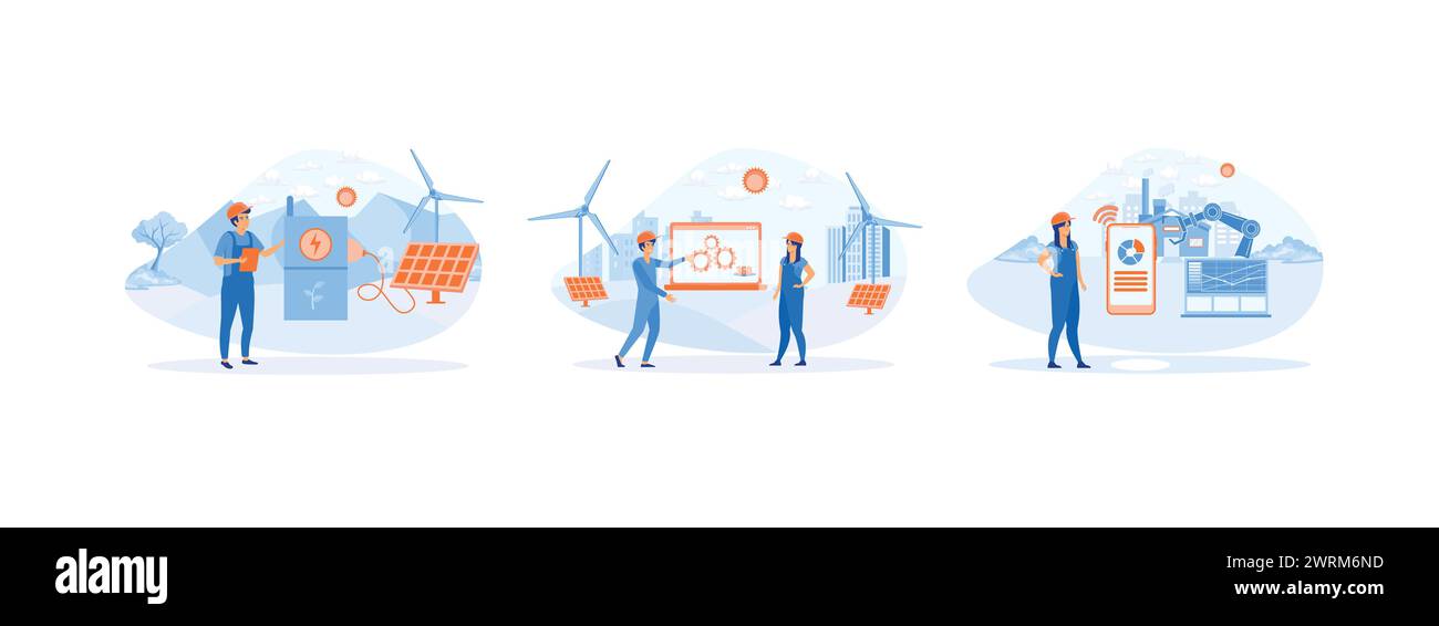 Intelligente Intelligenztechnik in der industriellen Fabrik. Intelligente Industrie. Tragen von Virtual-Reality-Headsets mit Augmented-Reality-Technik. Intelligent Stock Vektor