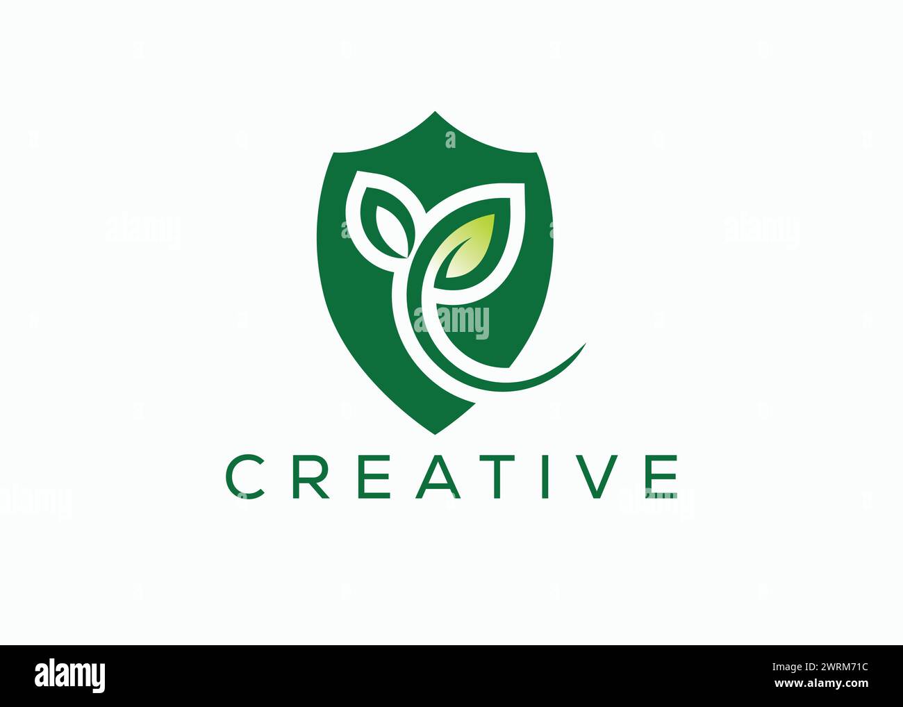 Kreative und minimale Shield Leaf-Logo-Vektorvorlage. Umweltfreundliches Sicherheitsblatt. Schützen Sie Leaf Eco. Umweltsicherheitslogo 6 Stock Vektor