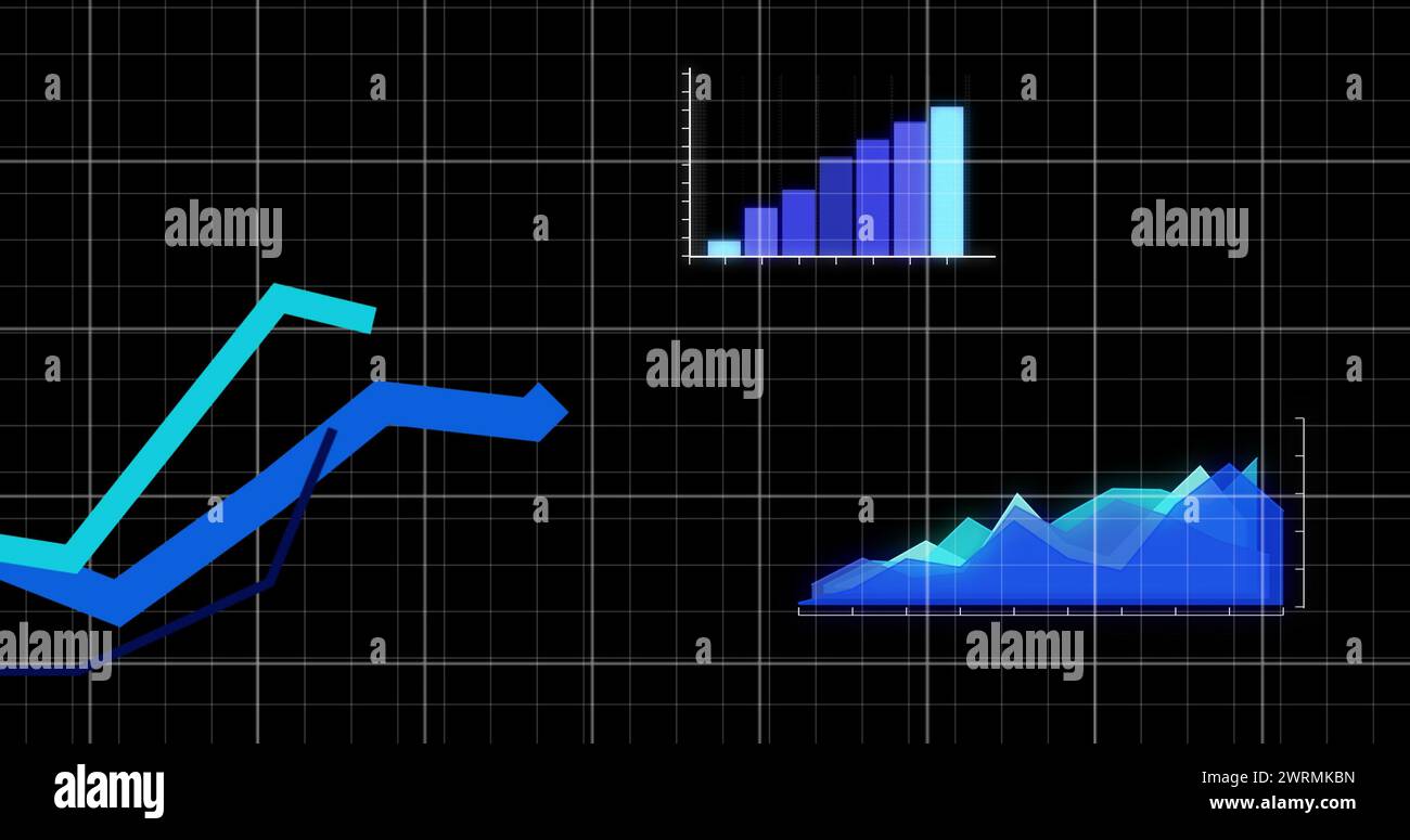 Bild der digitalen Schnittstelle und Datenverarbeitung auf dunklem Hintergrund Stockfoto