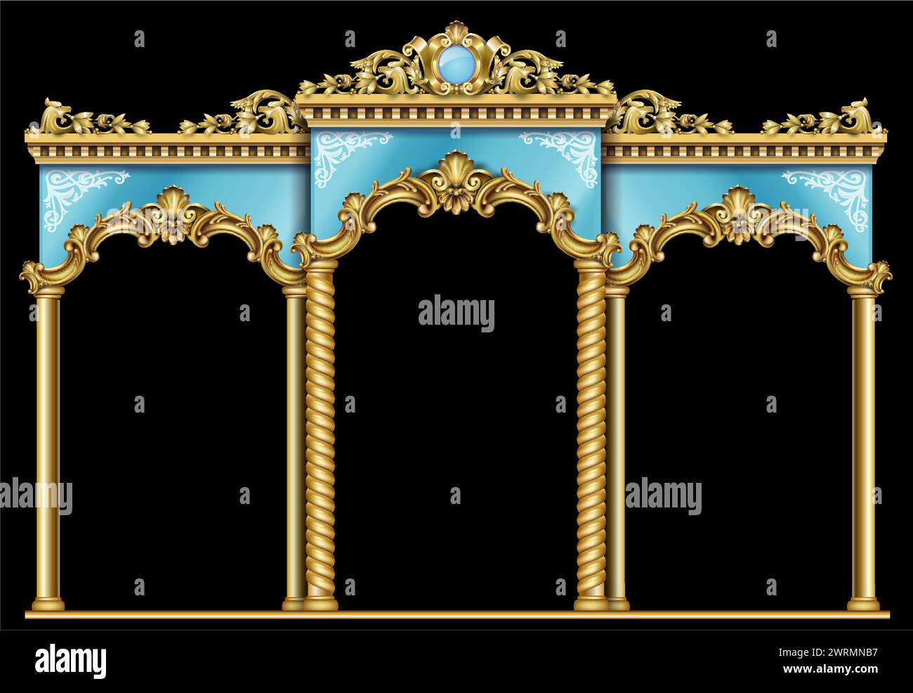 Goldenes Triumphbogenportal barocke Arkade aus blauem Gold Stock Vektor