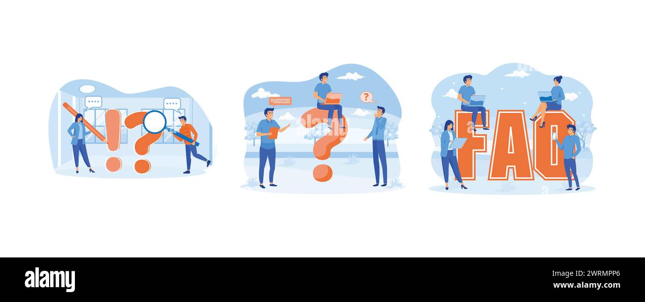 Häufig gestellte Fragen oder Problemlösung, Informationsabruf, häufig gestellte Fragen. Moderne Illustration des flachen Vektors festlegen Stock Vektor
