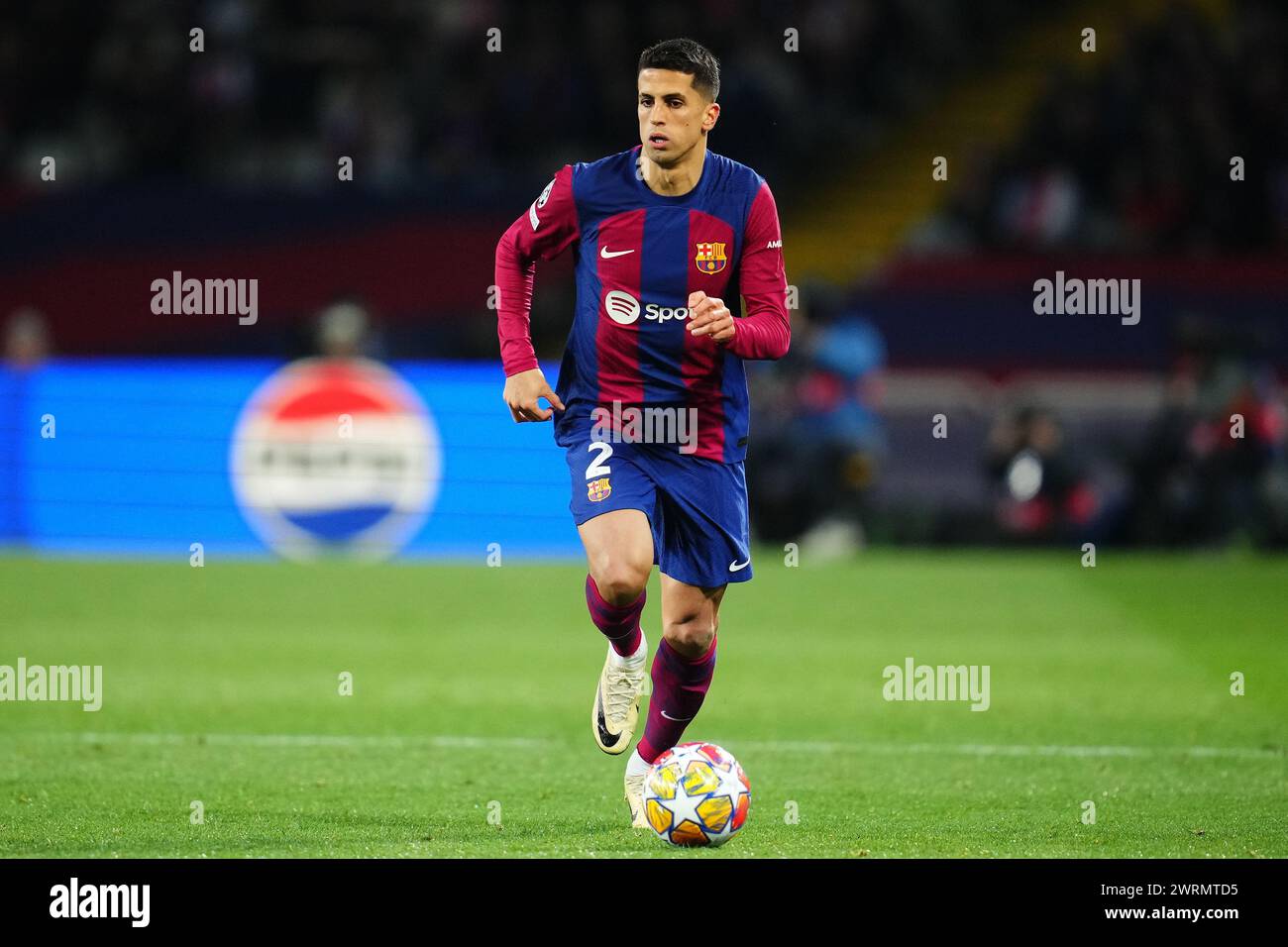 Barcelona, Spanien. März 2024. Joao Cancelo vom FC Barcelona spielte am 12. März 2024 im Camp Nou Stadium in Barcelona, Spanien, das Achtelfinale, das zweite Leg zwischen dem FC Barcelona und dem SSC Napoli. (Foto: Bagu Blanco/PRESSINPHOTO) Credit: PRESSINPHOTO SPORTS AGENCY/Alamy Live News Stockfoto