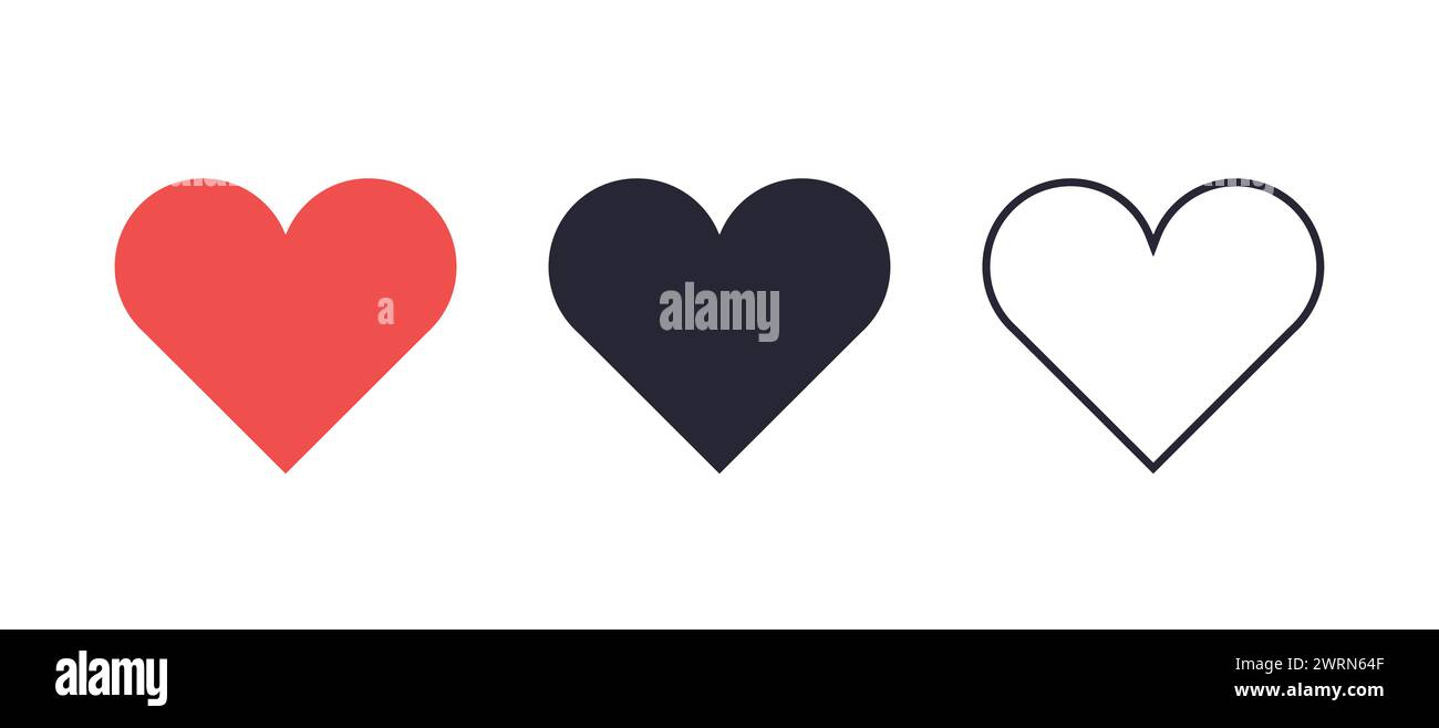 Sammlung von Herz-Illustrationen, Liebessymbol-Set. Schattiertes Herzsymbol in drei verschiedenen Farben Stock Vektor