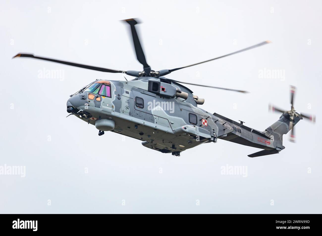 Radom, Polen - 25. August 2023: Polnische Marine Leonardo AgustaWestland AW101 Merlin Transporthubschrauber. Luftfahrt- und Militärrotorboote. Stockfoto