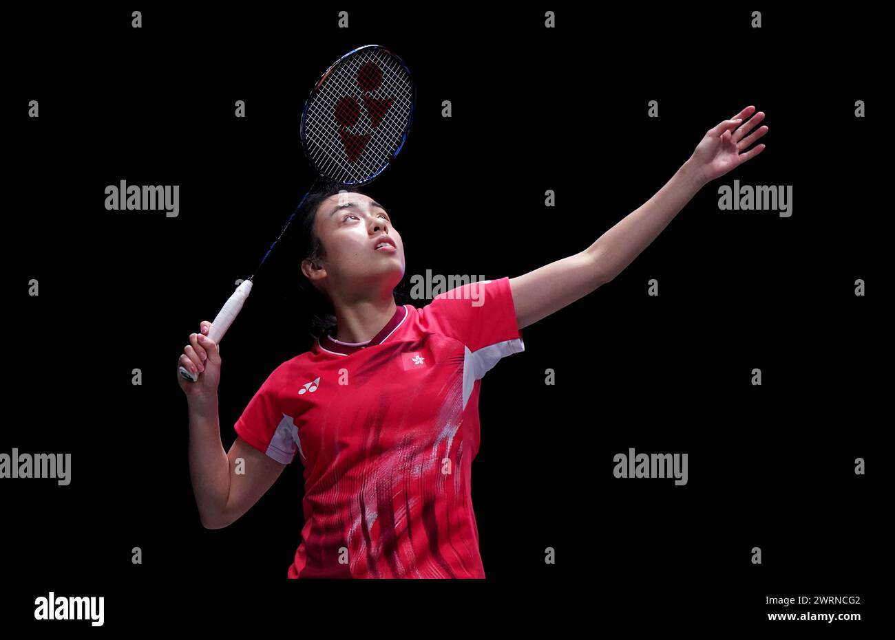 Hong Kong's ng TSZ Yau in Aktion während ihres Mixed Doubles Matches mit Teamkollege Reginald Lee Chun Hei gegen die Japaner Yuki Kaneko und Misaki Matsutomo am zweiten Tag der YONEX All England Open Badminton Championships in der Utilita Arena Birmingham. Bilddatum: Mittwoch, 13. März 2024. Stockfoto