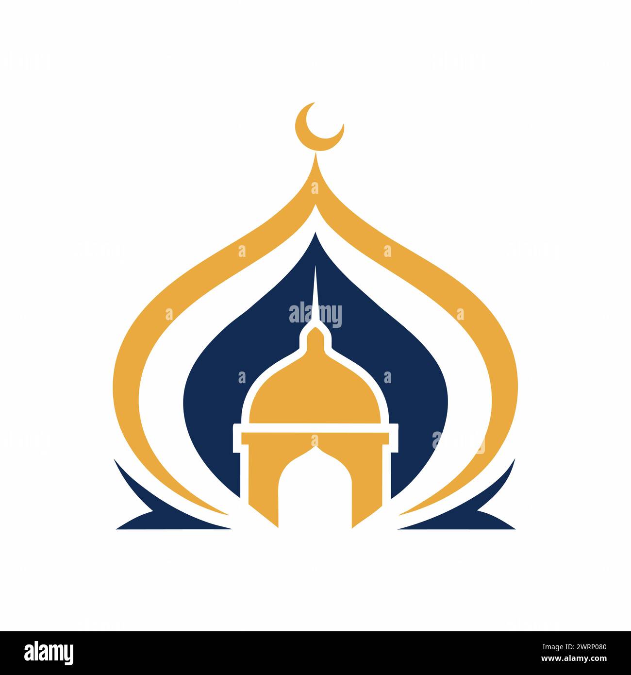 Kompliziertes, ausgewogenes Vektormotiv, inspiriert von islamischer Ästhetik, mit geometrischen Formen, minimalistischem weißem Hintergrund, ideal für die Verwendung von Abzeichen oder Logos Stock Vektor