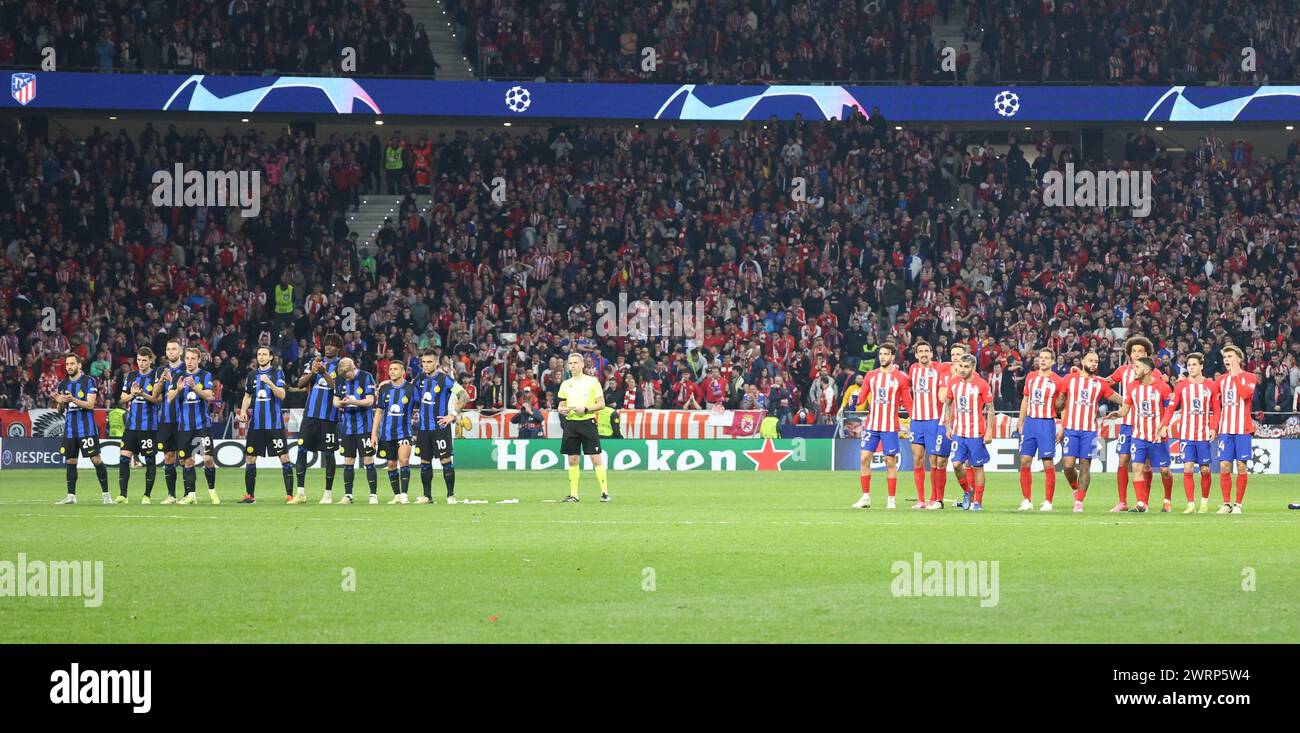 Madrid, Madrid, SPAGNA. März 2024. 13/2024 Madrid, zweites Leg des Achtelfinales der Champions League 2023/24, Fußballspiel zwischen CF Atletico Madrid gegen den FC Internazionale Milano im Civita Metropolitano Stadion in Madrid. Im Bild: (Foto: © Fabio Sasso/ZUMA Press Wire) NUR REDAKTIONELLE VERWENDUNG! Nicht für kommerzielle ZWECKE! Stockfoto