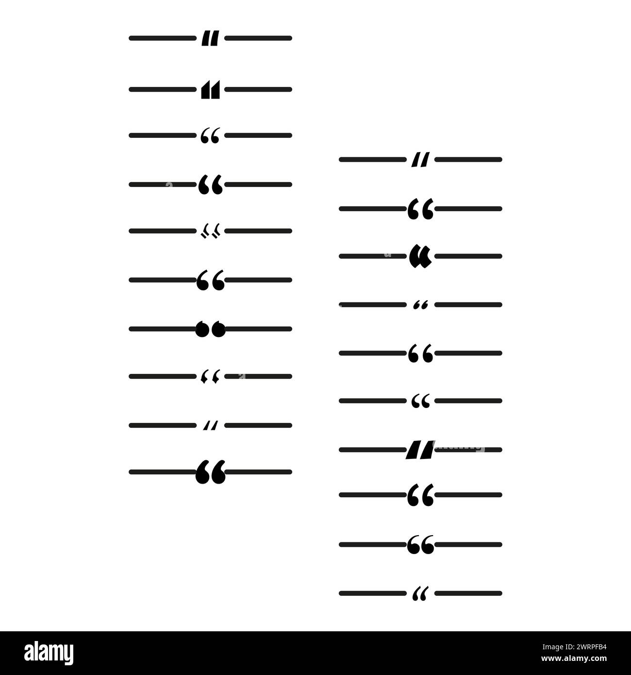Verschiedene Anführungszeichen mit Linienelementen. Vektorabbildung. EPS 10. Stock Vektor