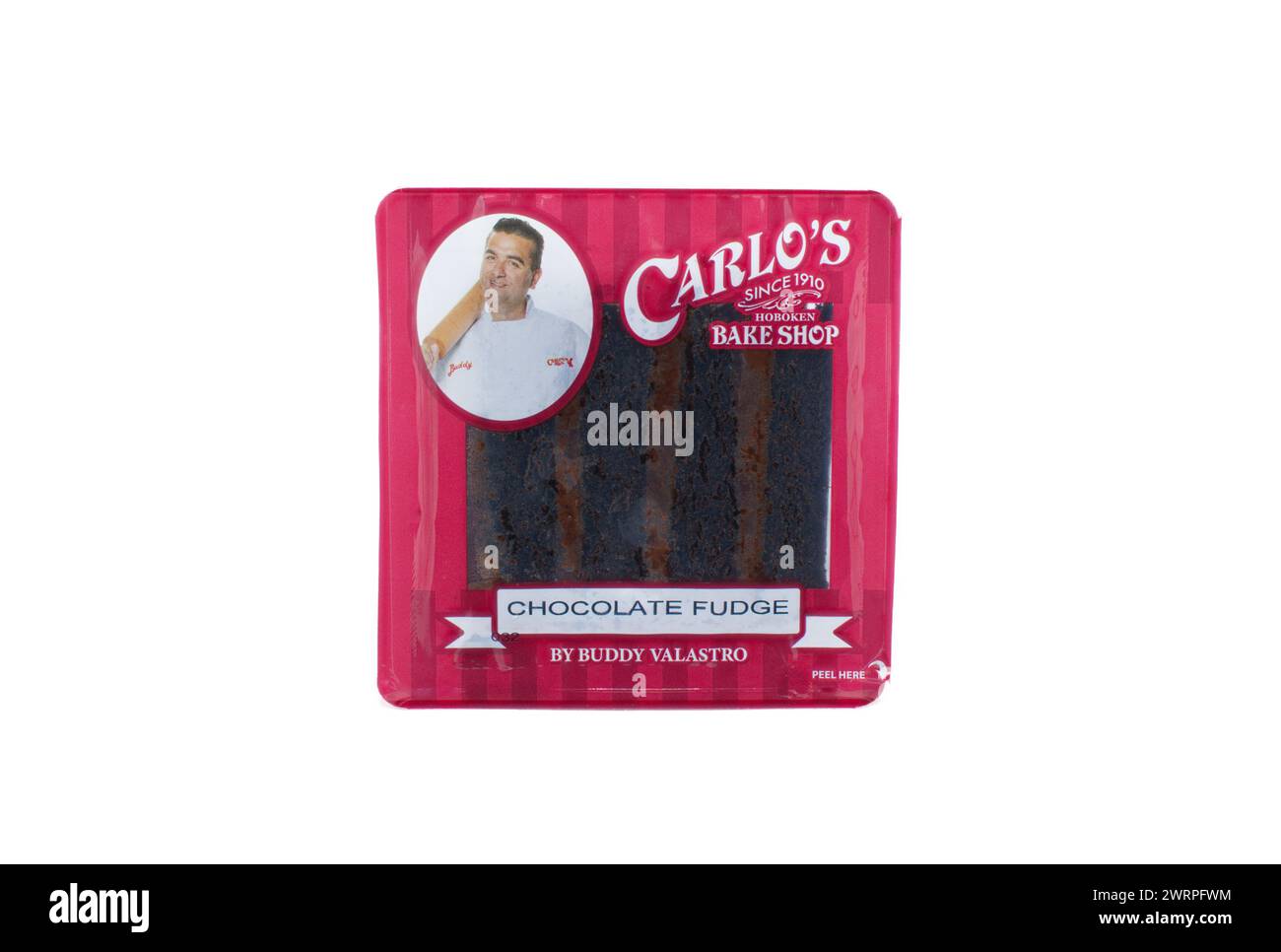 Ocala, FL 3-2-2024 Carlos Bake Shop seit 1910 ist eine Bäckerei in Familienbesitz, die in der TLC-Hit-Show Cake Boss vorgestellt wird. Schokoladenkuchen. Isoliert auf Wi Stockfoto