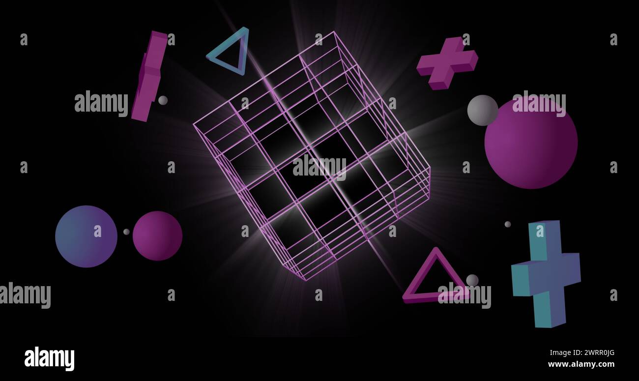 Bild von 3D-rosa Formen auf schwarzem Hintergrund Stockfoto