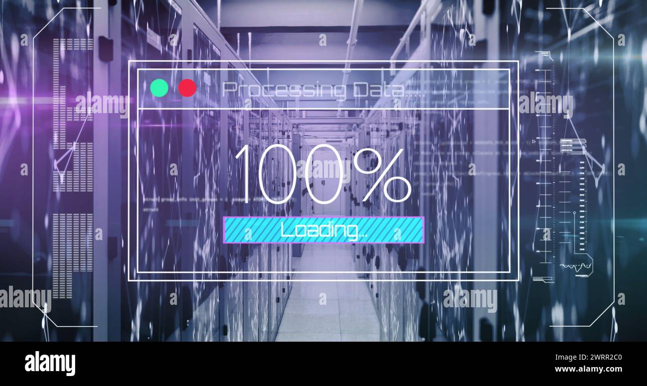 Bild der Datenverarbeitung über dem Serverraum Stockfoto