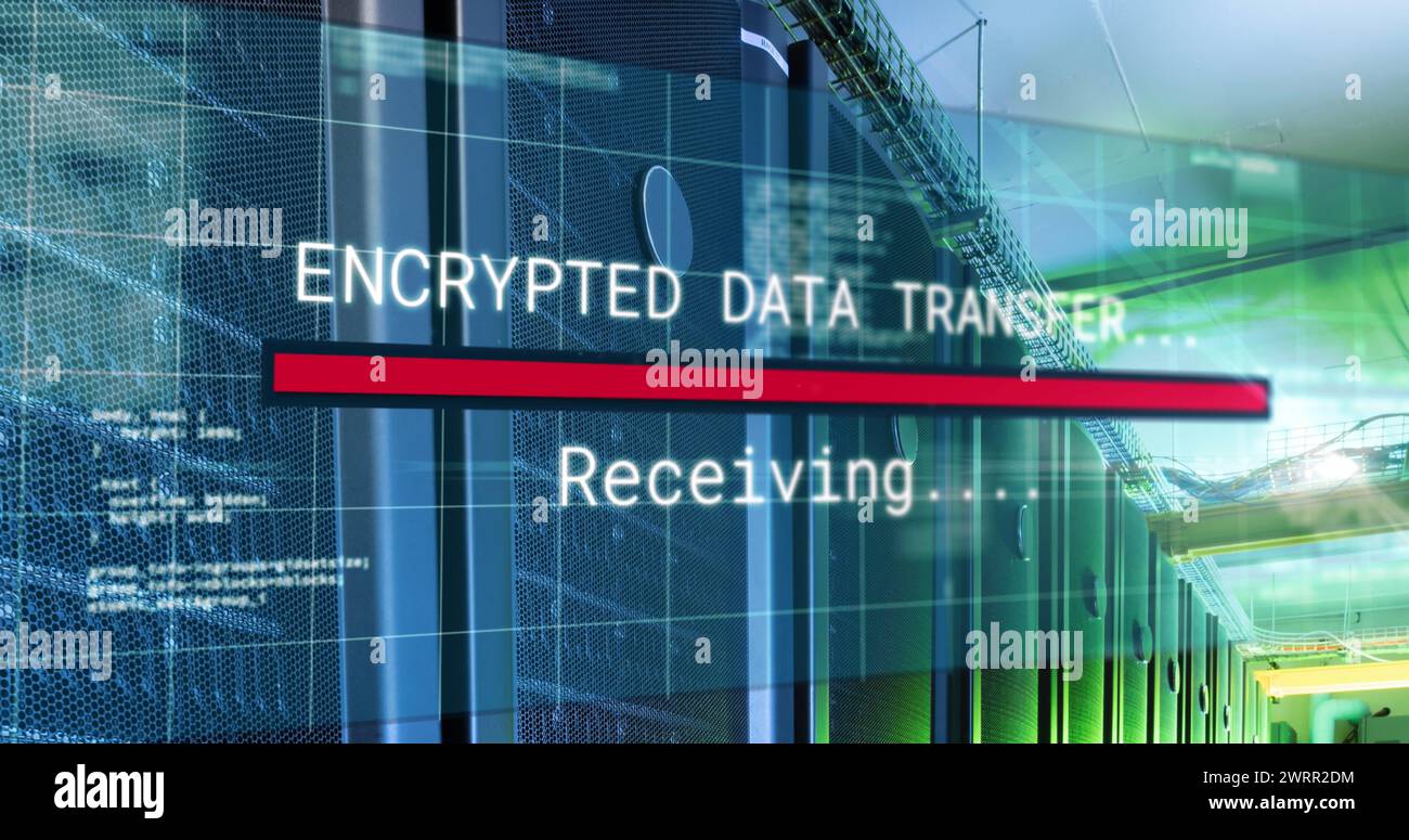 Bild der Datenverarbeitung über dem Serverraum Stockfoto