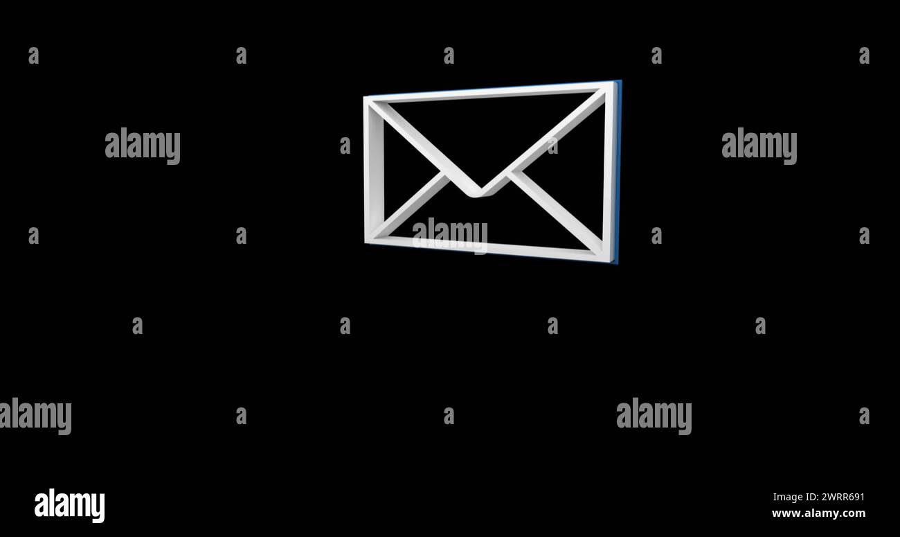 Digitales Bild eines weißen Umrisses eines Nachrichtensymbols, das sich vergrößert und dann auf dem Bildschirm nach oben und unten bewegt Stockfoto