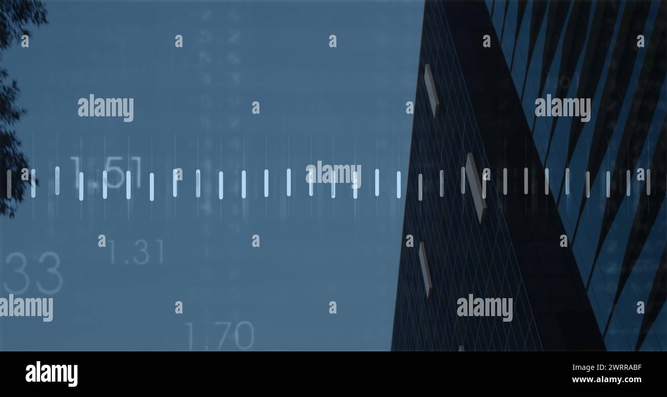 Bild der Verarbeitung finanzieller Daten über dem Stadtbild Stockfoto