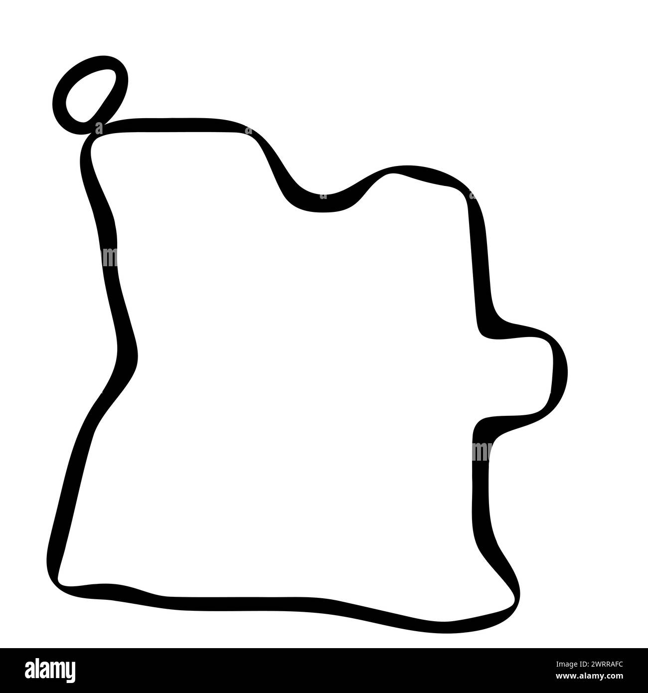 Vereinfachte Landkarte für Angola. Schwarze Tinte glatte Kontur auf weißem Hintergrund. Einfaches Vektorsymbol Stock Vektor