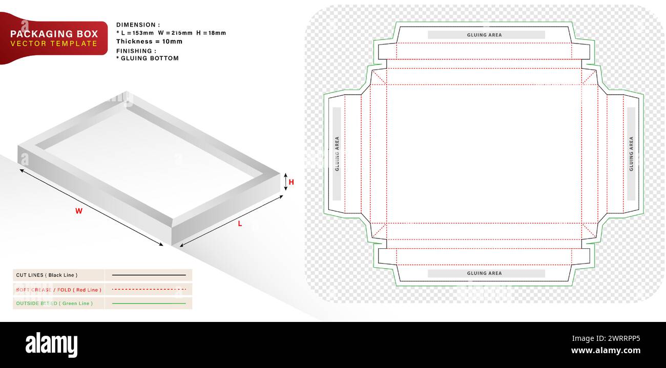 Vektor-Illustration Box Verpackungsschablone Design für Ihr Produkt in Form des Quadrats mit einem Bilderrahmen anwendbar für Bäckerei, Produkte Stock Vektor