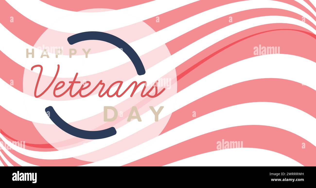 Komposition des Tagestextes der Happy Veterans, über roten und weißen Streifen der amerikanischen Flagge Stockfoto