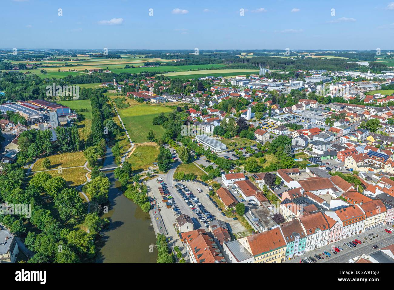 Blick auf die Stadt Vilsbiburg in Niederbayern Stockfoto