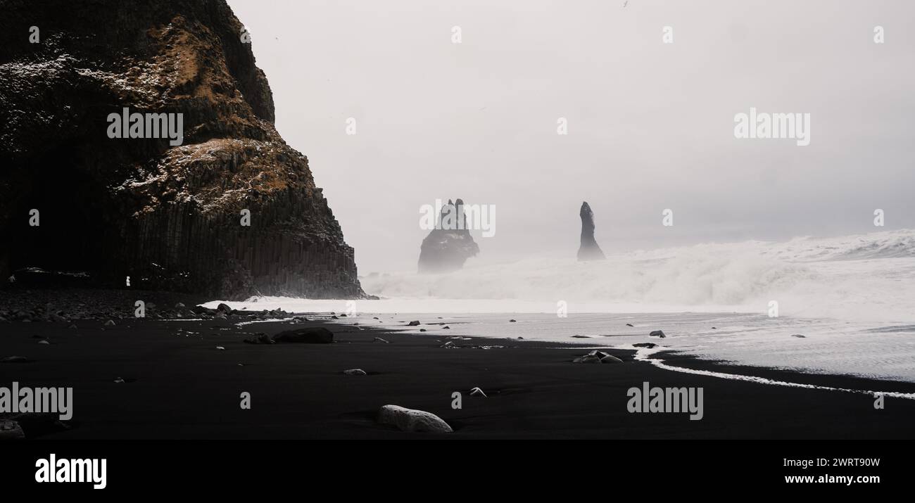 Black Beach in Island im Winter Stockfoto