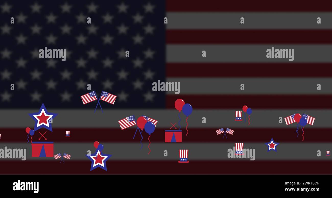 Bild von amerikanischen Ikonen mit Flagge der vereinigten staaten von amerika Stockfoto
