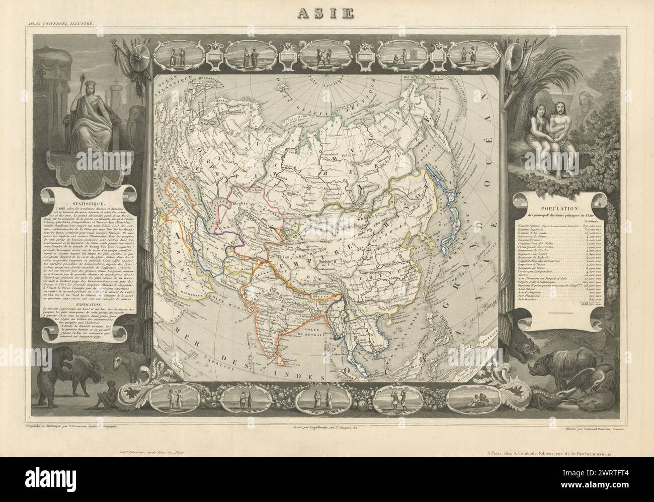 ASIE. Asien. Dekorative antike Karte/Karte von Victor LEVASSEUR 1856 Jahre Stockfoto