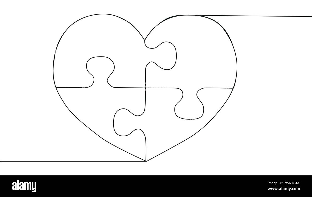 Eine Linie verbindet Puzzleteile in einer durchgehenden Linie. Puzzle-Element Stock Vektor