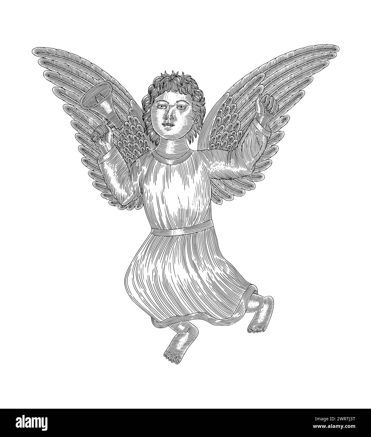 Cupid Engel mit Megaphon, Vintage Gravur Zeichnung Stil Illustration Stock Vektor