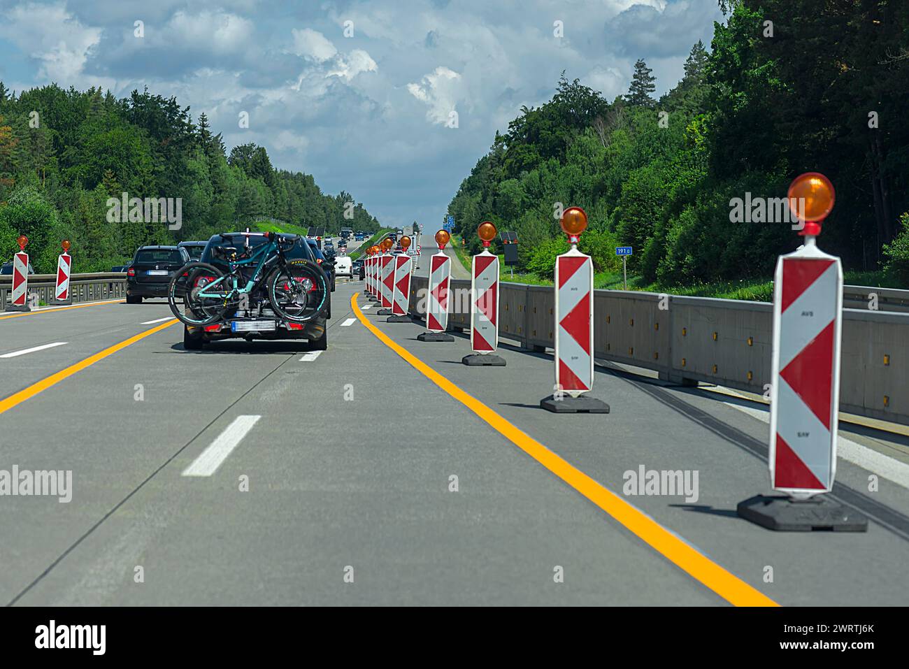 Engpass aufgrund von Bauarbeiten an der Autobahn A 9, Thüringen, Deutschland Stockfoto