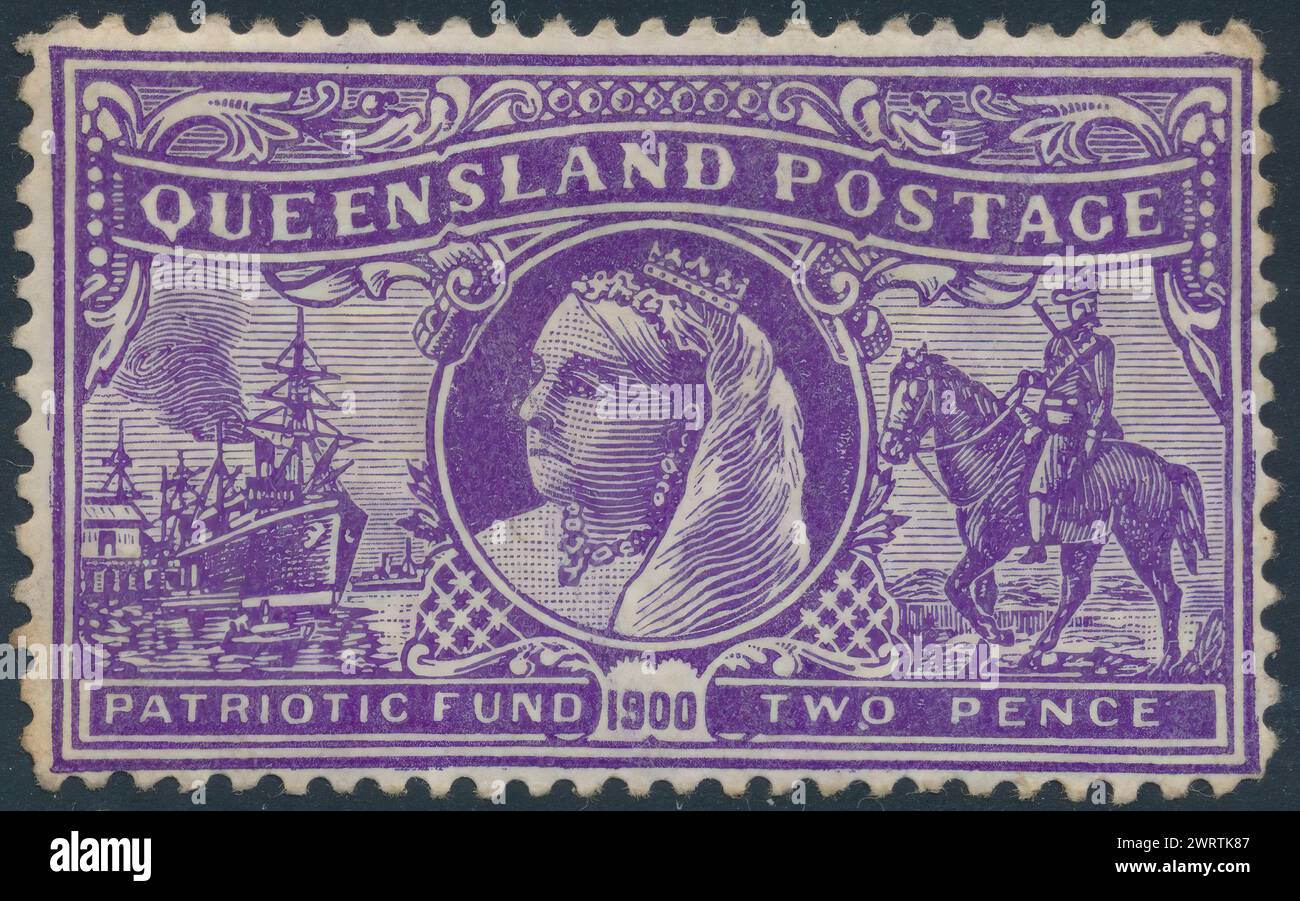 Stempeldruck in Queensland, 1900, Queen Victoria, Patriotischer Fonds Stockfoto