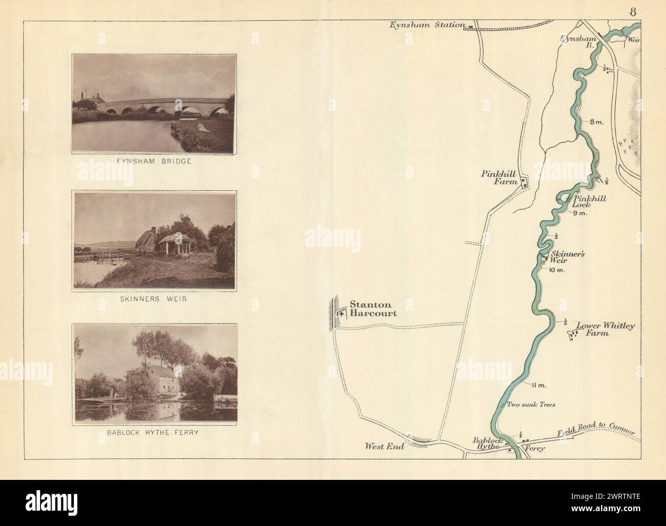 FLUSS THEMSE Stanton Harcourt Eynsham Bridge Bablock Hythe Ferry. TAUNT 1879 Karte Stockfoto